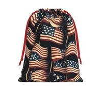 American Flag Print Ultra Soft Plush Christmas Party Gift Bags, Drawstring Xmas Candy Treat Favors Holiday Sacks, Wedding Jewelry Pouches