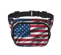 American Flag Print Unisex Square Double Layer Waist Bag Trendy Crossbody Fanny Pack Travel Workouts, Black, One Size