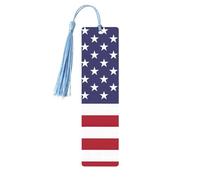 American Flag Print Wooden Bookmark with Tassel, Exquisite Pattern Ideal Gift for Book Lovers, for Home Office Library