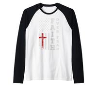 American Flag Proud Christian Faith Over Fear Cross Gift Raglan Baseball Tee