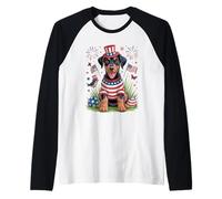 American Flag Puppy Independence Day Celebration Raglan Baseball Tee