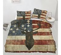 American Flag Quilt Cover Double Country Deer Head Bedding Set with 2 Shams Vintage Farmhouse Machine Washable, Corner Ties - Modern Bedroom Décor (200x200cm)