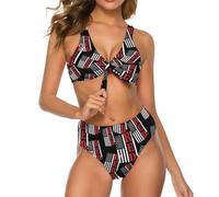 American Flag RED Remember Everyone Deployed Women's Bikini Set Swimsuits 2 Piece Bathing Suit Lace-up