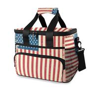 American Flag Retro Cooler Bag Thermal Insulated Picnic Lunch Bag Box Large Cool Bag for Beach Picnic Camping Travel Men Women