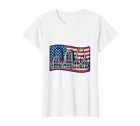 American Flag Roller Coaster Retro Vintage Value Graphic T-Shirt, Women, White, L