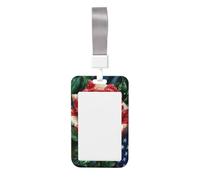 American Flag Rose Sliding Id Badge Holder Hard Plastic Work Card Case Name Tag Protector for Nurses Office