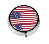 American Flag Round Mini Pill Box: 3-Compartment Portable Metal Pill Organizer with Snap Closure, Ideal for Daily Travel Use