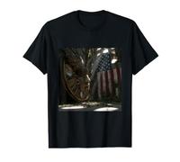 American Flag Ruined Clock Face Mask Surrealism Art Value Graphic T-Shirt
