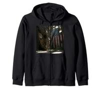 American Flag Ruined Clock Face Mask Surrealism Art Zip Hoodie