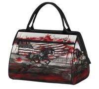 American Flag Running Horse Travel Duffle Bag for Women Men Kids Boys Girls Weekend Overnight Bags 24 L Holdall Tote Cabin Bag for Sports Gym Yoga