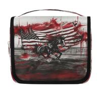 American Flag Running Horse Travel Toiletry Bag for Women Men Girls Boys Kids Makeup Cosmetic Bag Hanging Wash Bag Toiletries Organizer Shower Bag