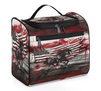 American Flag Running Horse Travel Toiletry Bag for Women Men Kids Girls Boys 11.2 L Big Cosmetic Makeup Bag Hanging Wash Pouch Bag Toiletries Organizer Shower Bag