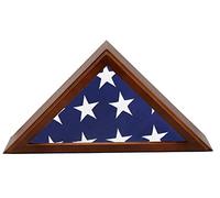 American Flag Rustic Brown Display Case - Wood Frame Fits 5x9.5' Folded Flag - Veteran Burial Memory - Glass Front