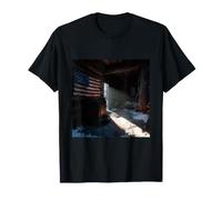 American Flag Rustic Cabin Winter Sunlight USA Patriotic T-Shirt