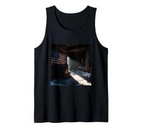 American Flag Rustic Cabin Winter Sunlight USA Patriotic Tank Top