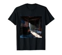 American Flag Rustic Cabin Winter Sunlight USA Patriotic Value Graphic T-Shirt