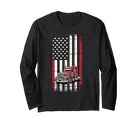 American Flag Semi Truck 18 Wheeler Trucker Patriotic Long Sleeve T-Shirt