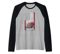 American Flag Semi Truck 18 Wheeler Trucker Patriotic Raglan Baseball Tee