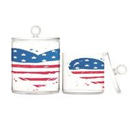 American Flag Shape Large Heart Usa Clear Plastic Storage Containers with lid Dresser Essentials Decorative Small Storage Bins for Cotton Swabs,Cotton Pads,Floss Picks,Paper Clips,s 2