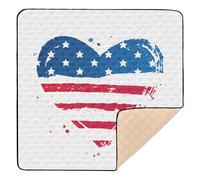 American Flag Shape Large Heart USA Soft Padded Baby Playmat for Floor Non-Toxic Playroom Activity Mat for Babies Infants Toddlers, 50'' x 50''
