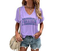 American Flag Shirt Women | V Neck Flag Freedom,Short Sleeve Casual T Shirt Summer Clothes Tops | for Travel Lavender 5XL