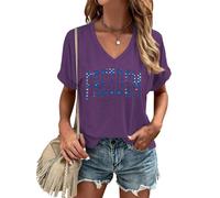 American Flag Shirt Women | V Neck Flag Freedom,Short Sleeve Casual T Shirt Summer Clothes Tops | for Travel Dark Purple XL