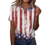 American Flag Shirts for Women 4th of July Tops USA Print V Neck T Shirt Casual Short Sleeve American Proud T-Shirt Tops Oversize