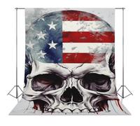 American Flag Skull Backdrop Background for Photography High Density Polyester Fabric Background Banner Seamless Photo Booth Prop Backdrop 56"x98" for Birthday Party Decor Photoshoot Banner Props