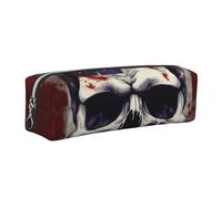 American Flag Skull Leather Pencil Case Silver Zipper Pen Pencil Pouch Bag Organizer for Girls Boys Student School Office College
