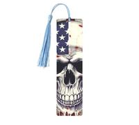 American Flag Skull prin Printed Metal Bookmarks S - Sky Blue Lightweight Aluminium Book Marker for Books, Journals & Gifts, Ideal Book Lovers, Holiday Decor & Crafts