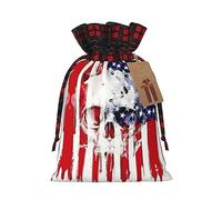 American Flag Skull Print Christmas Wrapping Bags Gift Bags With Drawstring, Xmas Party Presents And Favors