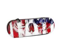 American Flag Skull Print Leather Pencil Case – Versatile Leather Pen Holder Pencil Pouch Travel Everyday Use