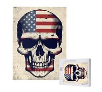 American Flag Skull Printed Jigsaw Puzzle with Storage Box, Wooden Puzzle for Adults and Kids, 500 Pieces Family Fun Decorative Game