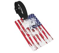American Flag Skull Printed Luggage Tags with Wrist Strap,Name Id Label for Suitcase,Airplane Travel Essentials