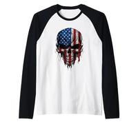American Flag Skull Skeleton 4th of July Patriotic Men Women Raglan Baseball Tee