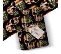 American Flag Skull Wrapping Paper - Patriotic Gothic Gift Wrap, USA Biker Skull Paper, Alternative 4th of July and Halloween Wrap 4M Roll