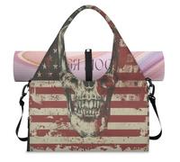 American Flag Skulls Sports Duffle Bag with Shoe Compartment Weekend Overnight Bags Tote Cabin Luggage Bag for Gym Yoga Travel