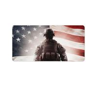 American Flag Soldier Desk Mat Non-Slip Office Desk Mat 23.6" X 11.8" Large Mouse Pad with Rubber Base Waterproof Desk Writing Pad for Office and Home