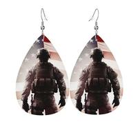 American Flag Soldier Earrings for Women Teardrop Leather Earring Double Sided Drop Dangle Earrings Lightweight Women's Ear Accessories Jewelry Fashion Birthday Gift