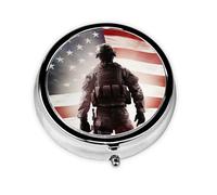 American Flag Soldier Pill Box Metal Round Small Pill Case Cute 3 Compartment Pill Organizer Portable Travel Pillbox Mini Pill Container Holder for Daily Medicine Supplement Vitamin