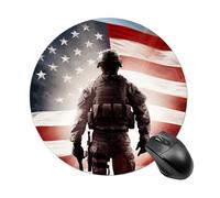 American Flag Soldier Round Mouse Pad Funny Mousepad with Non-Slip Rubber Base 7.8 Inch Waterproof Office Mouse Pad Premium Textured for Laptop Computer