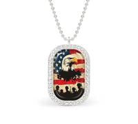 American Flag Soldiers Eagle Silhouette Rectangle Pendant Necklace Silver Women Jewelry Alloy Keychain Tag Jewelry