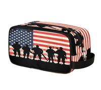 American Flag Soldiers Silhouette Toiletry Bag for Men Women, Cosmetic Makeup Bag with Handle, Travel Shaving Kit Organizer, Waterproof Portable Wash Bag for Gym Vacation Camping Sports