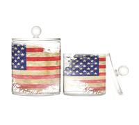 American Flag Some Grunge Effects Lines Clear Plastic Makeup Organizer Storage with lid Office Essentials Decorative Storage Bin for Cotton Swabs,Cotton Pads,Floss Picks,Paper Clips,s