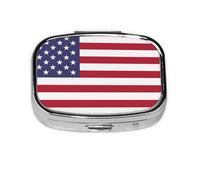 American Flag Square Pill Box Lightweight and Portable, with 2 Plastic Inserts, Suitable for Carrying in Pockets or Wallets.