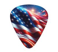 American-Flag-Stars-Flames 12 Pack Guitar Picks With 3 Thicknesses And Storage Box, Abs Plectrums For Electric Bass Guitar Players