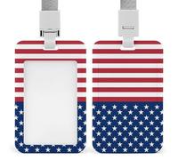 American Flag Stars Stripes Badge Holder,Durable Sturdy Lanyard Badge Protector Push-Pull Type Adjustable Fashionable Work ID Cover for Metro Nurse Office