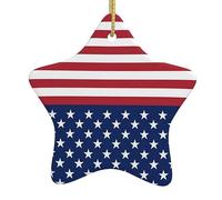 American Flag Stars Stripes Christmas Ornaments with Gold Ribbon Christmas Tree Ceramic Hanging for Holiday Ceramic Ornaments Crafts Christmas Tree Decorations Home Ornament for Christmas Trees