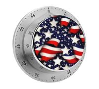 American Flag Stars Stripes Kitchen Timer 60 Minute Visual Wind Up Timers Indoor Mechanical Timers with Magnetic Base Stainless Steel Timer for Home Cooking Time Management Tool