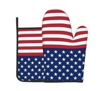 American Flag Stars Stripes Oven Gloves Heat Resistant, Print Cotton Non-Slip Oven Mitts And Pot Holders For Cooking